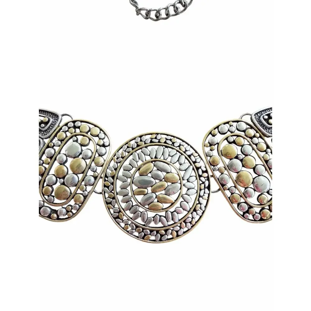 Chico’s Chain Belt Two Tone Gold Silver Mixed Metal Boho Medallion Adjustable